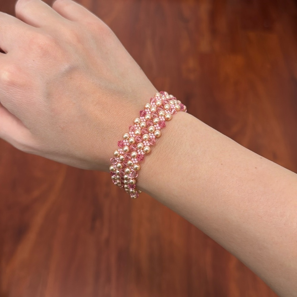 Handmade bracelet. Evenly sized beads and crystals. Sits beautifully on wrist.